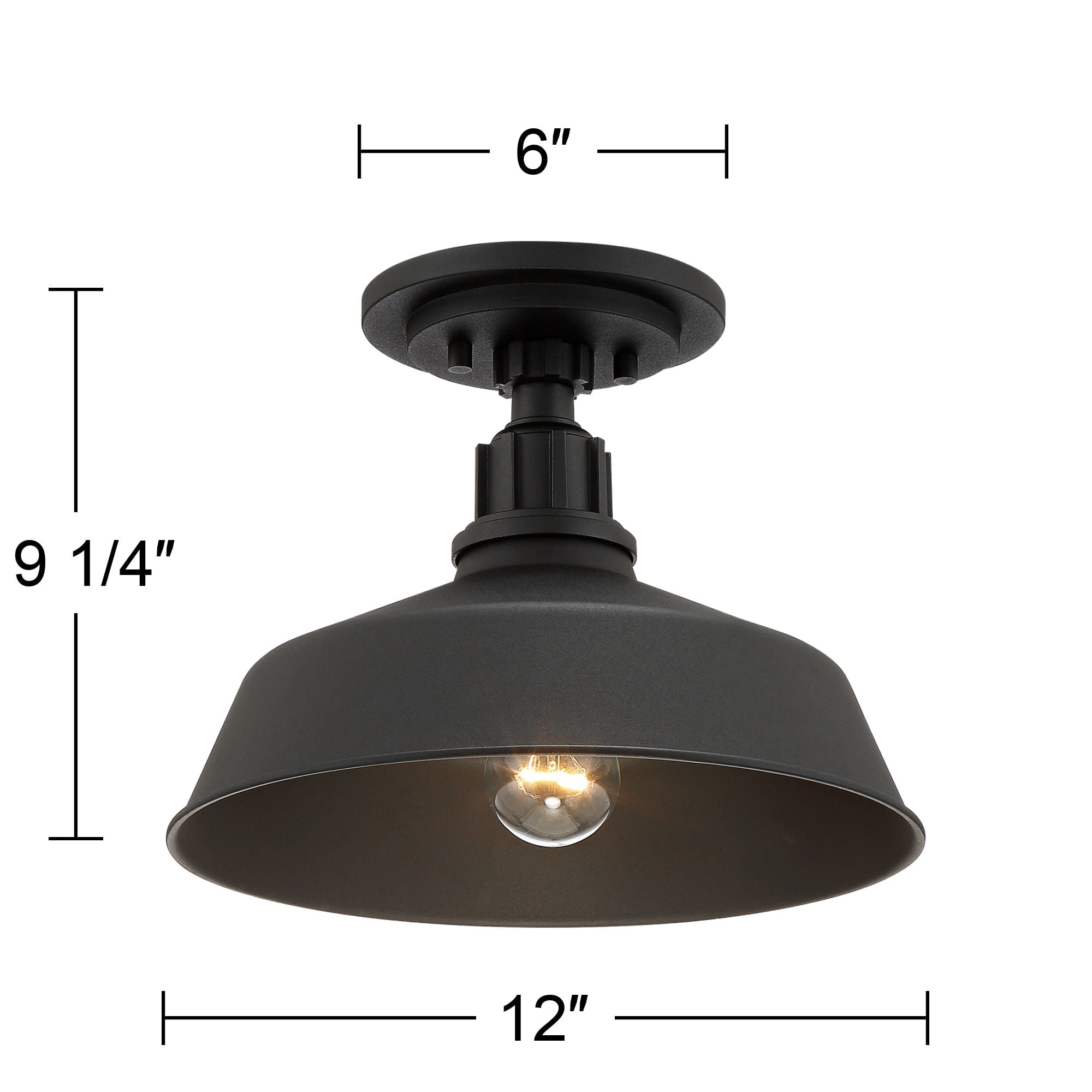 Franklin Iron Works Arnett Rustic Industrial Semi Flush Mount Outdoor Ceiling Light Black 12" Damp Rated for Post Exterior Barn Deck House Porch Yard
