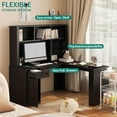 thumbnail image 2 of Royard Oaktree Wood L Shaped Computer Desk with Outlets, USB Ports, Drawer, Bookshelf, and Hutch, 2 of 7