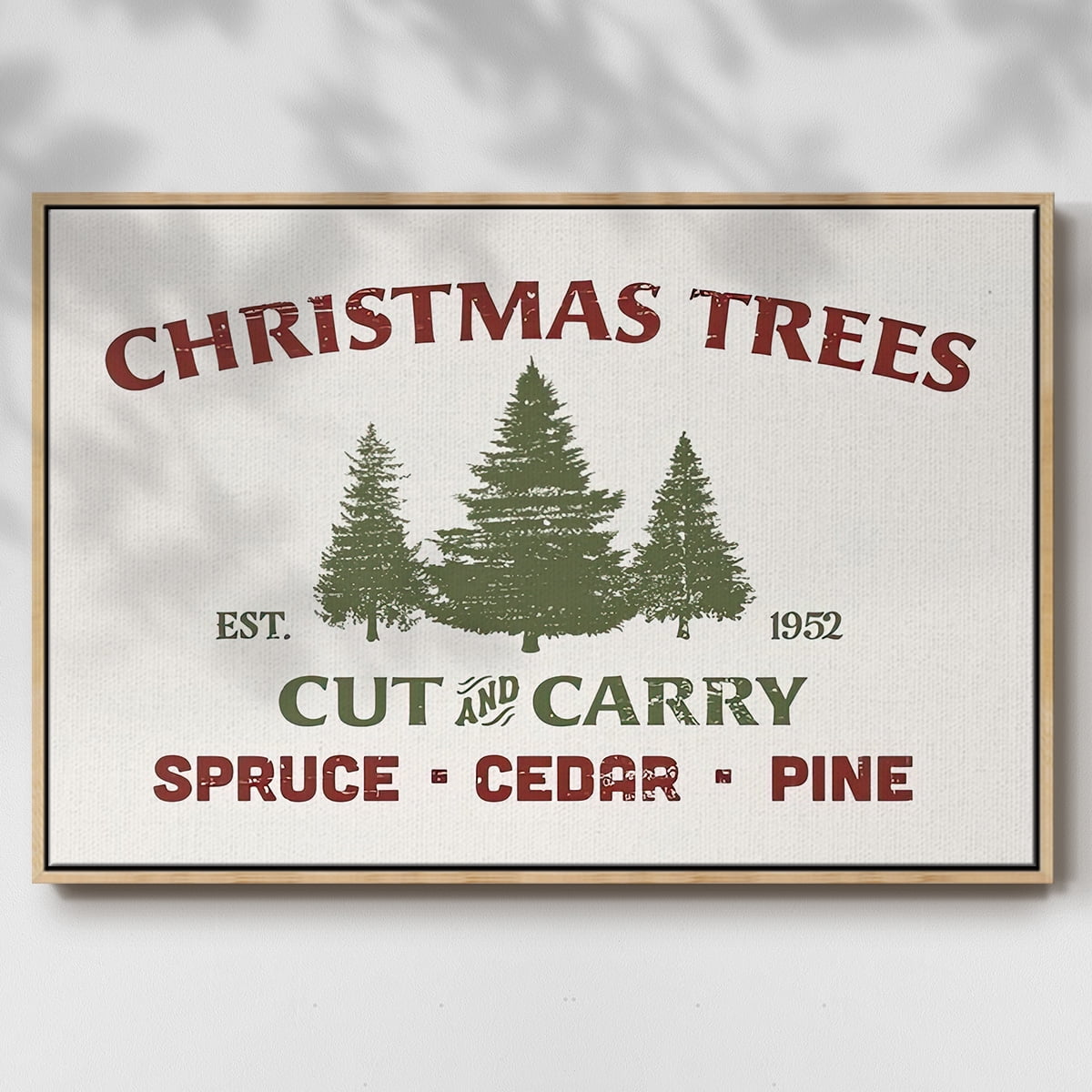 Christmas Farm Sign I - Framed Gallery Wrapped Holiday Canvas - 27 x 41 - Natural Wood Frame