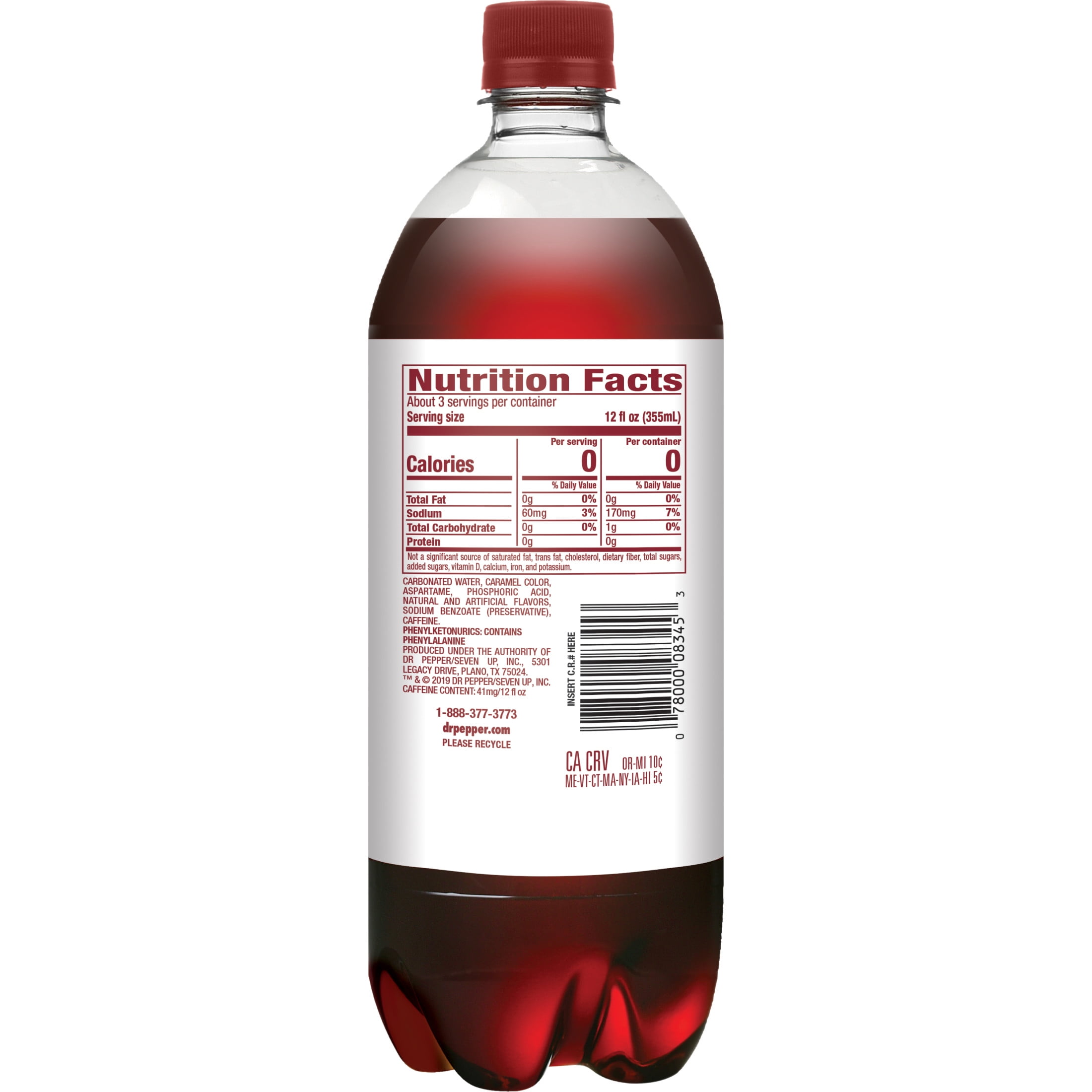 Diet Dr Pepper Soda Pop, 1 L, Bottle