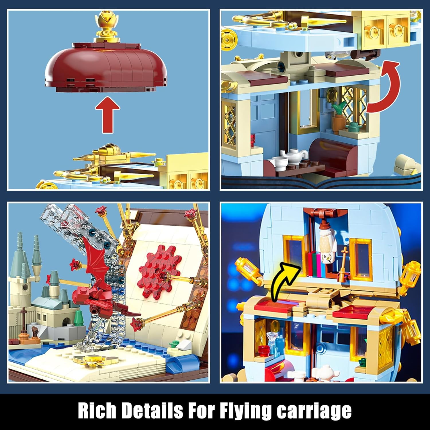 GZBrick Magic World Potter Flying Carriage Building Sets Horse with Harry Book Compatible with Lego for Boys Girls 712PCS