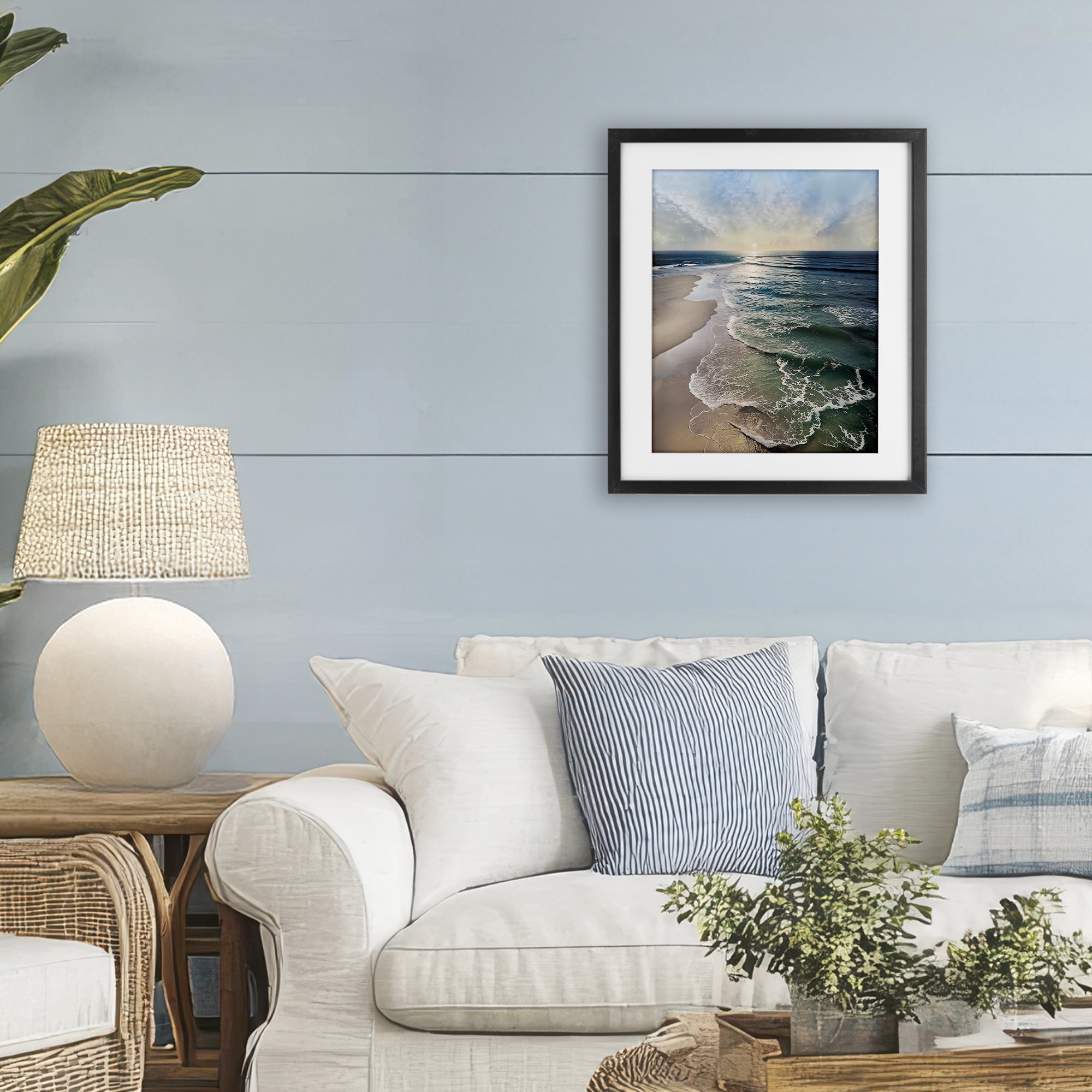 Stupell Industries Tranquil Shoreline with Soft Light Black Framed Print Under Glass, design by Mike Calascibetta