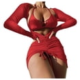thumbnail image 1 of EGNMCR Bikini Set Women's Solid Bikini Strap Bikini Deep V Split Swimsuit Set Three-piece Swimming Suit, 1 of 9