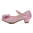 thumbnail image 5 of Low Heel Glitter Princess Shoes for Girls, Non-slip Mary Jane Dress Shoes with Bow and Charm Detail Pink 35, 5 of 9