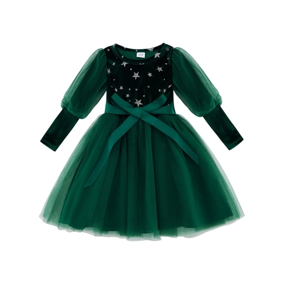 GYRATEDREAM Toddler Girls Velvet Dress Long Sleeve Tulle Tutu Birthday Tea Party Princess Dresses 18M-6Y