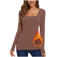 thumbnail image 3 of Scyoekwg Womens Long Sleeve Tops Crew Neck Slim Thermal Blouses Dressy Casual Blouses Trendy Solid Color Fall Tops Lightweight Pullover (Brown,M), 3 of 8