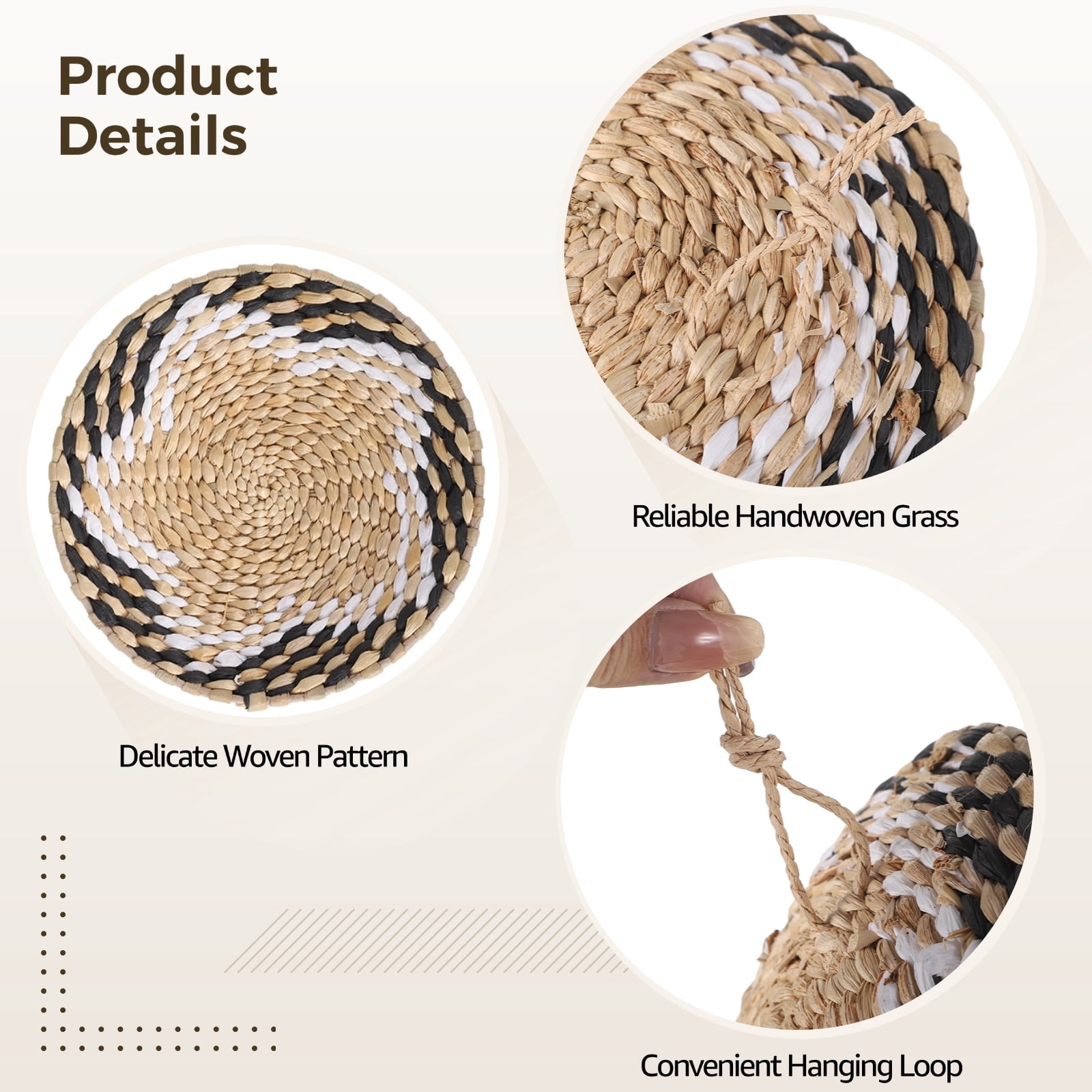 5 Pcs Bohemian Wall Baskets, Art Wicker Wall Decor Set, Handcrafted Woven Rattan Basket Decors, Farmhouse Grass Baskets, Various Sizes and Patterns, Easy Hanging for Home and Office