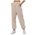 thumbnail image 1 of Pantalones de chándal de mujer con forro polar, cintura alta y pierna ancha - Cintura elástica fruncida, bolsillos - Poliéster, tallas S-XXL, 1 of 6