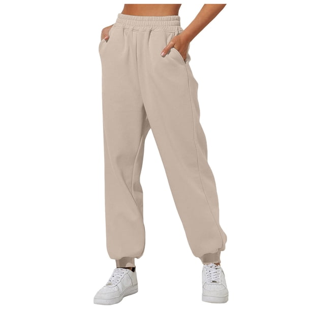 Pantalones de chándal de mujer con forro polar, cintura alta y pierna ancha - Cintura elástica fruncida, bolsillos - Poliéster, tallas S-XXL