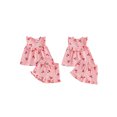 thumbnail image 2 of BemeyourBBs Toddler Baby Girls Summer Clothes 2 Pieces Outfit Strawberry Cherry Heart Sleeveless Crew Neck Ruffle Shirt Tank Top and Shorts Set, 2 of 9
