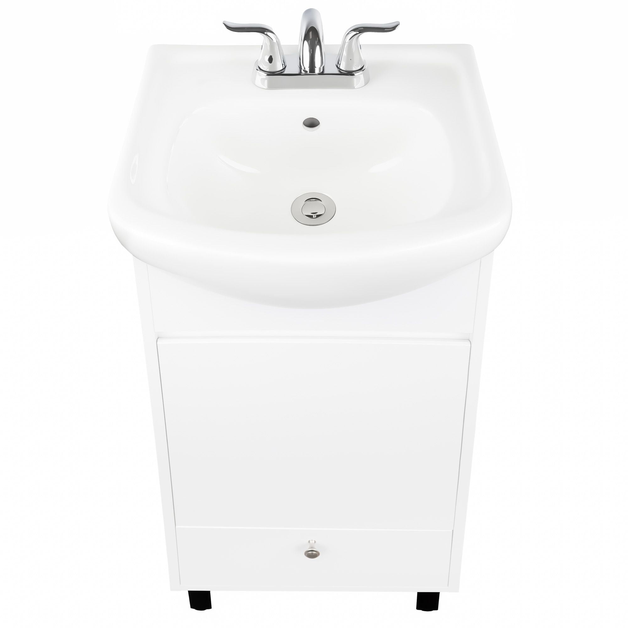 Fine Fixtures Petite 18 Inch Bathroom Vanity with Sink, Small Freestanding Bathroom Cabinet, Space-Saving Vanity Sink Combo, Satin White