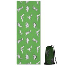 Green Dinosaur Silhouette Pattern Hot Yoga Mat Towel Non Slip for Hot Yoga - Quick-Drying Yoga Mat Cover with 4 Corner Pockets with Travel Bag - Hot Yoga Towel Non Slip 70"x26"