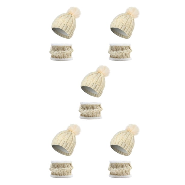 Qarigey Gorro de invierno Ball Caps Decorativo engrosado Sombrero Bufanda Conjunto Otoño Crochet Punto Estilo Collar Beige Type2 NO2
