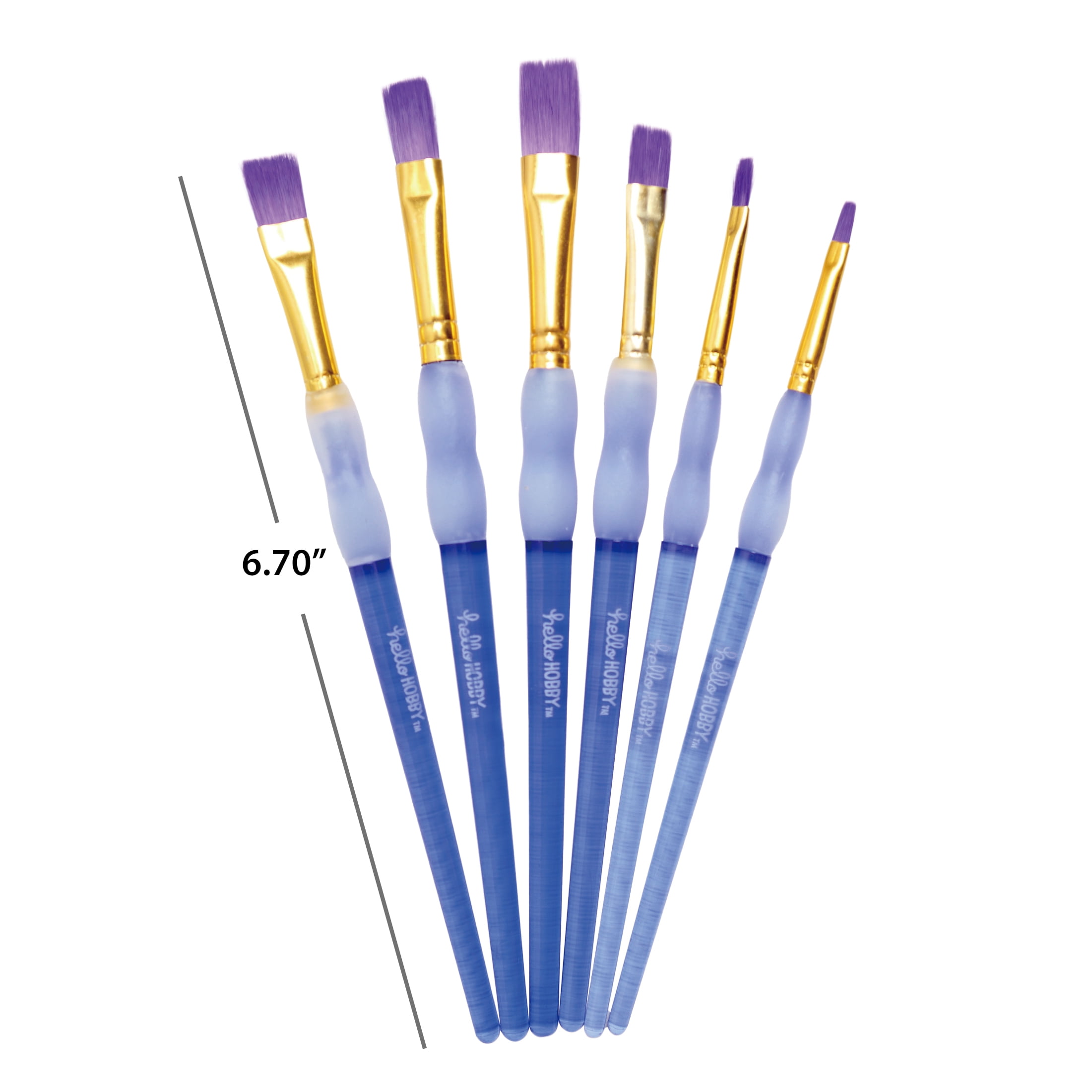 Hello Hobby Flat Synthetic Bristle Art Brushes (6 Pack), Age Group 3+