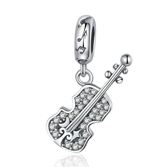 925 Sterling Silver Guitar Love Music Dangle Charm for Women Charm Bracelet & Necklaces