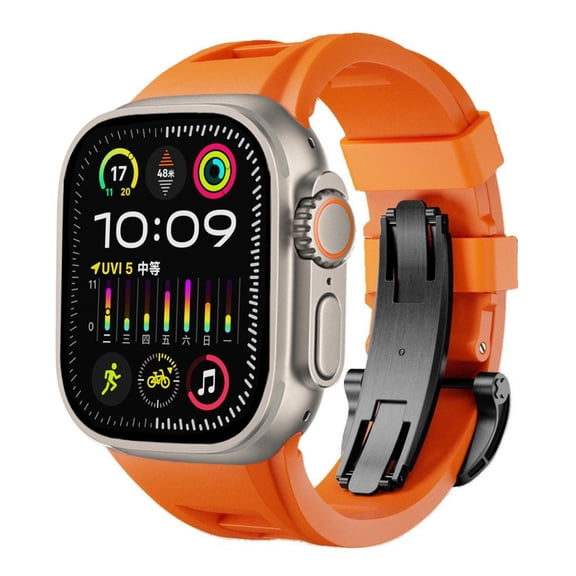 LEIXIUER Sports Liquid Silicone Strap with Butterfly Buckle for iwatch Series 9/8/7/6/5/4/3/2/1/SE,Ultra 2/Ultra 49mm 45mm 44mm 42mm,Luxury Mens Watch Band Compatible for Apple Watch Band