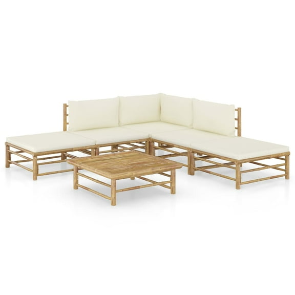 vidaXL 6 Piece Patio Lounge Set with Cream White Cushions Bamboo