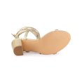 thumbnail image 5 of BLISSFUL STEP Women's Shoes Block Heel Open Toe Lace Up Crisscross Strap Party Sandals Gold 9, 5 of 7