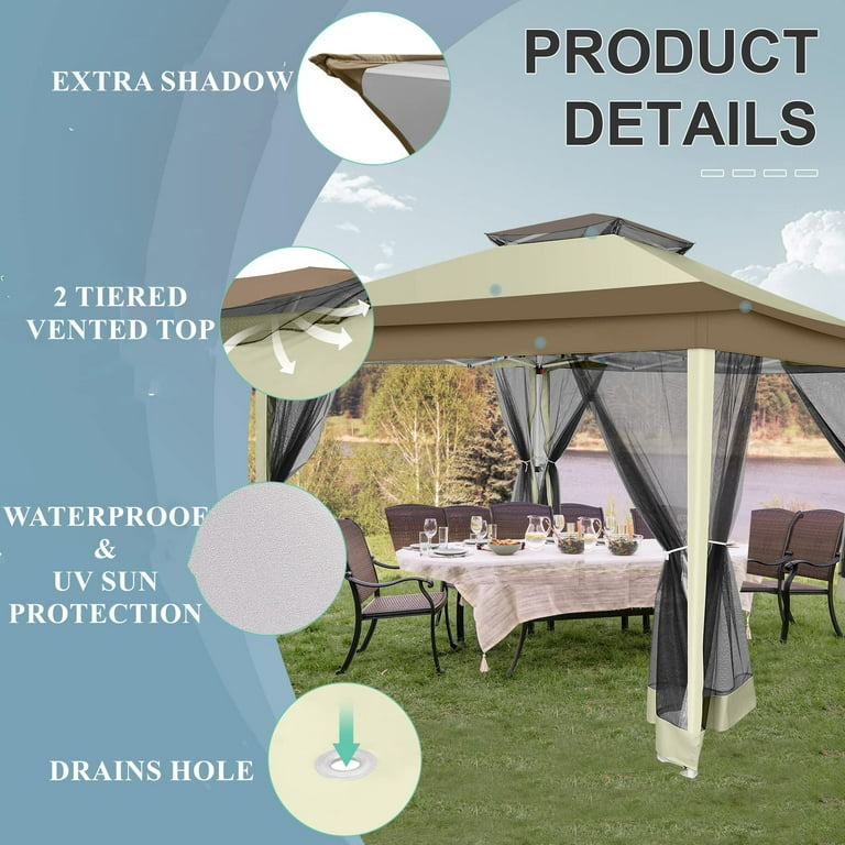 Honette Wide Stole （Natural） HOTEEL 12'x12' Pop Up Gazebo Patio Outdoor Canopy Tent with