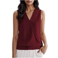 thumbnail image 1 of Liquidation! Hauts Grande Taille pour Femmes, Blouse à Manches Courtes d'Été pour Femmes, Mode Décontractée Sans Manches Unie Col en V Blouse, 1 of 5