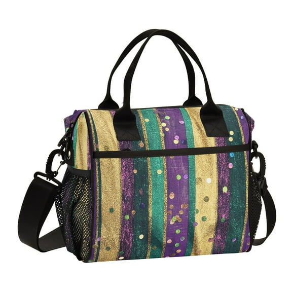 Ckdifva Mardi Gra Strapes Cooler Bag Cooler Cooling Tote Lunch Bag Lunch Box Front Pocket with Shoulder Strap