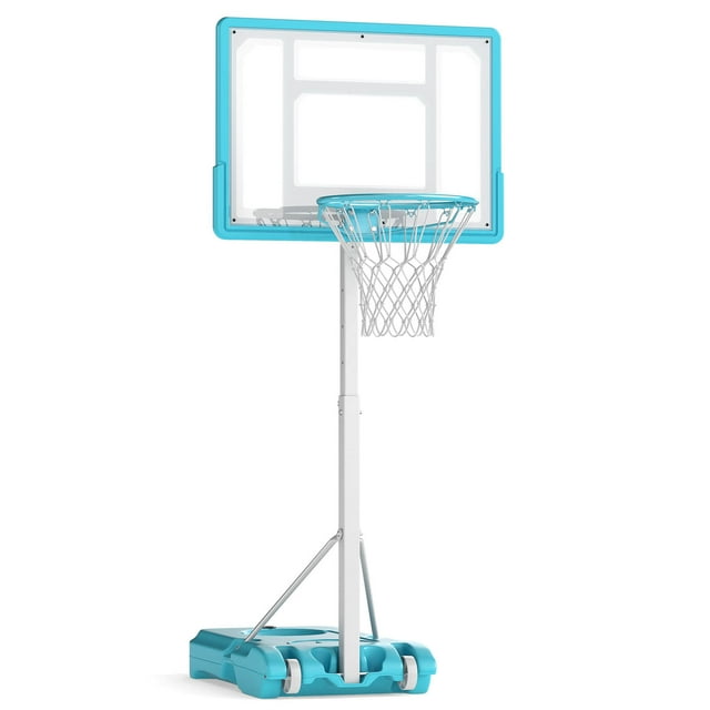 Panier de Basketball de Piscine Goplus Ajustable avec Base Remplissable, Panneau Arrière Incassable, Hauteur Réglable 3,1-4,1 Pi