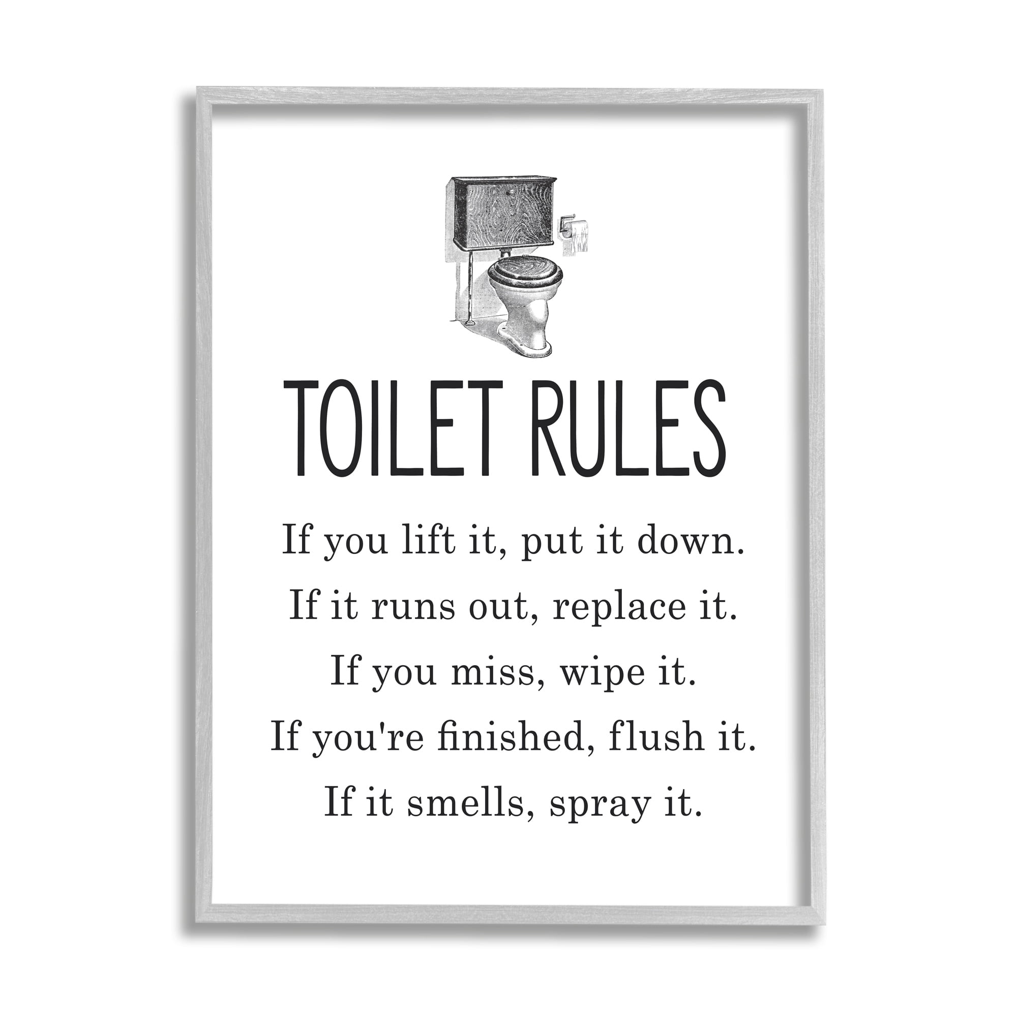 Stupell Industries Bathroom Toilet Rules List Vintage Throne Illustration, 24 x 30, Design by Lettered and Lined