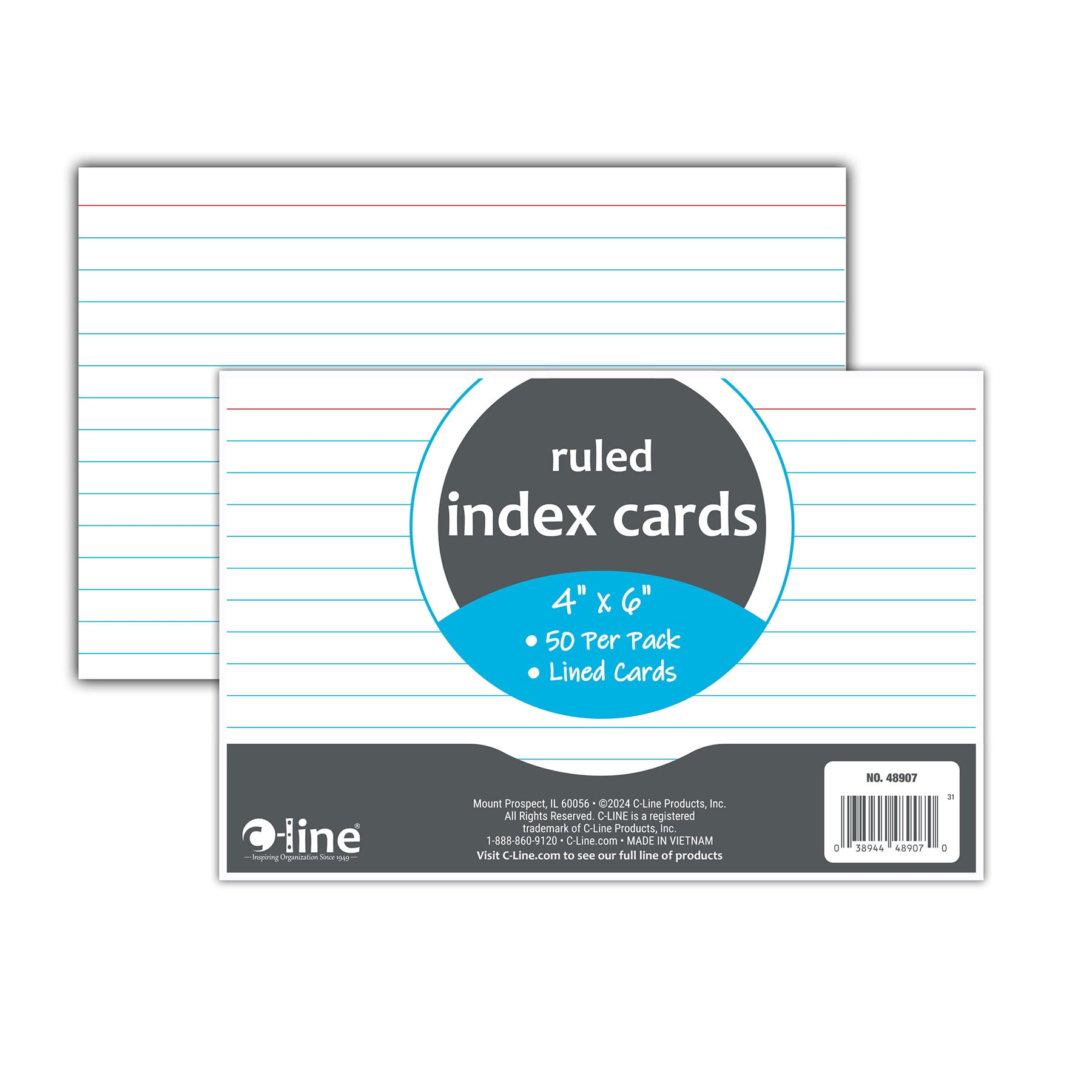 C-Line Index Cards, 4" x 6", White, Ruled, 50 Per Pack, 10 Packs