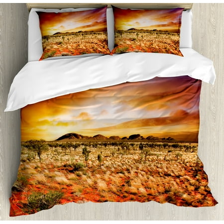 Desert Duvet Cover Set Sunset Over Central Australian Landscape