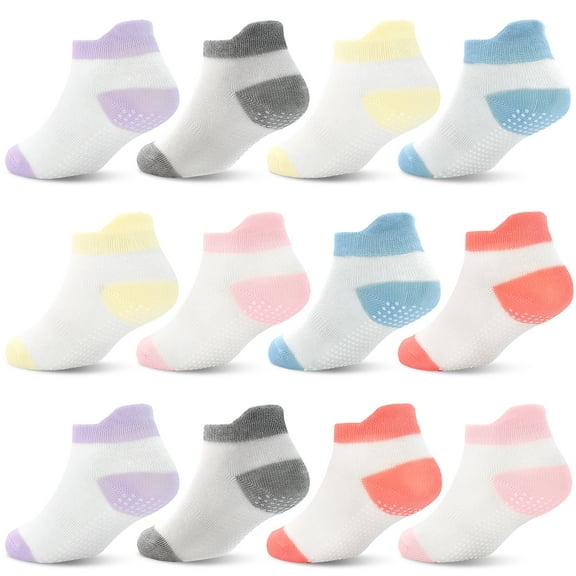 Toddler Grip Socks - 12 Pairs Baby Non Slip Socks Cute Toddler Socks for 0-5 Years Girls Boys