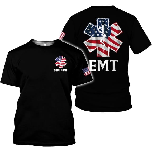 Personalized EMT Shirt, EMS Shirt, Customized EMS Shirts,EMT Paramedic Uniform Emergency Medical Technician Shirts (Black, 3XL)