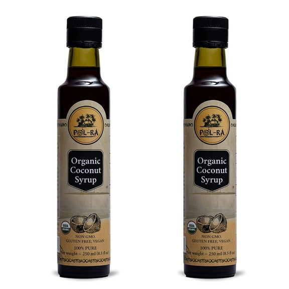 P L-RA Organic Pure Coconut Syrup for Waffles, Pancakes, Coffee & Desserts - Creamy Tropical Flavored - Natural Flavor Drink Mix - Gluten Free - Soy & Sodium Free - Kosher - 8.5 oz - Pack of 2