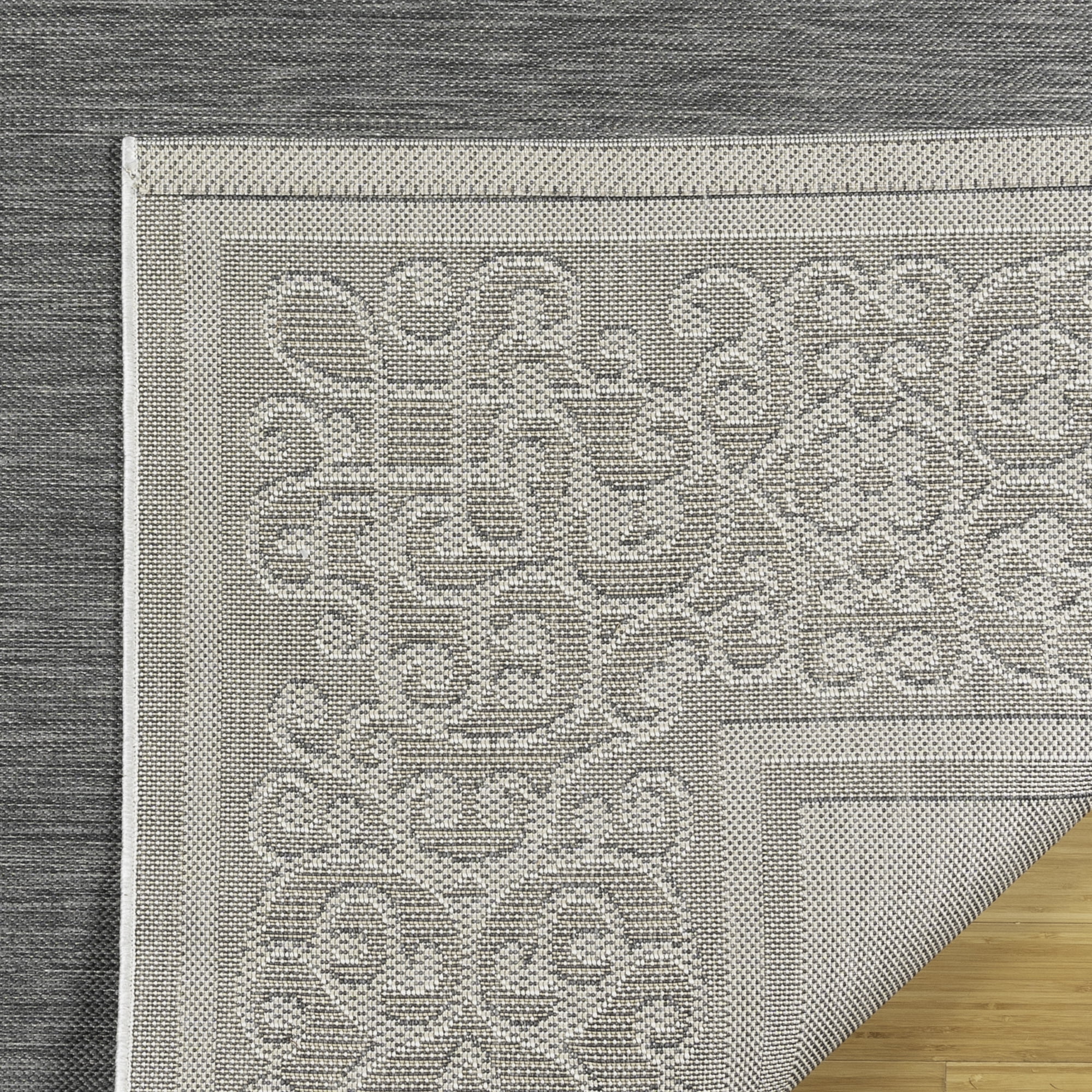 Gertmenian Paseo Tedo Transitional Damask Dk Gray/White Area Outdoor Rug, 5x7