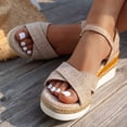 thumbnail image 3 of Rokment Womens Linen Platform Wedge Dressy Sandals Ladies Beach Breathable Open Toe Ankle Strap Espadrilles Chunky High Heels Dress Summer Shoes for Bride Wedding Beige Size 6.5, 3 of 6