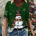 thumbnail image 2 of Ladies Casual Fashion Christmas Theme Snowflake Snowman Print V Neck Short Sleeved T Shirt Top, 2 of 4