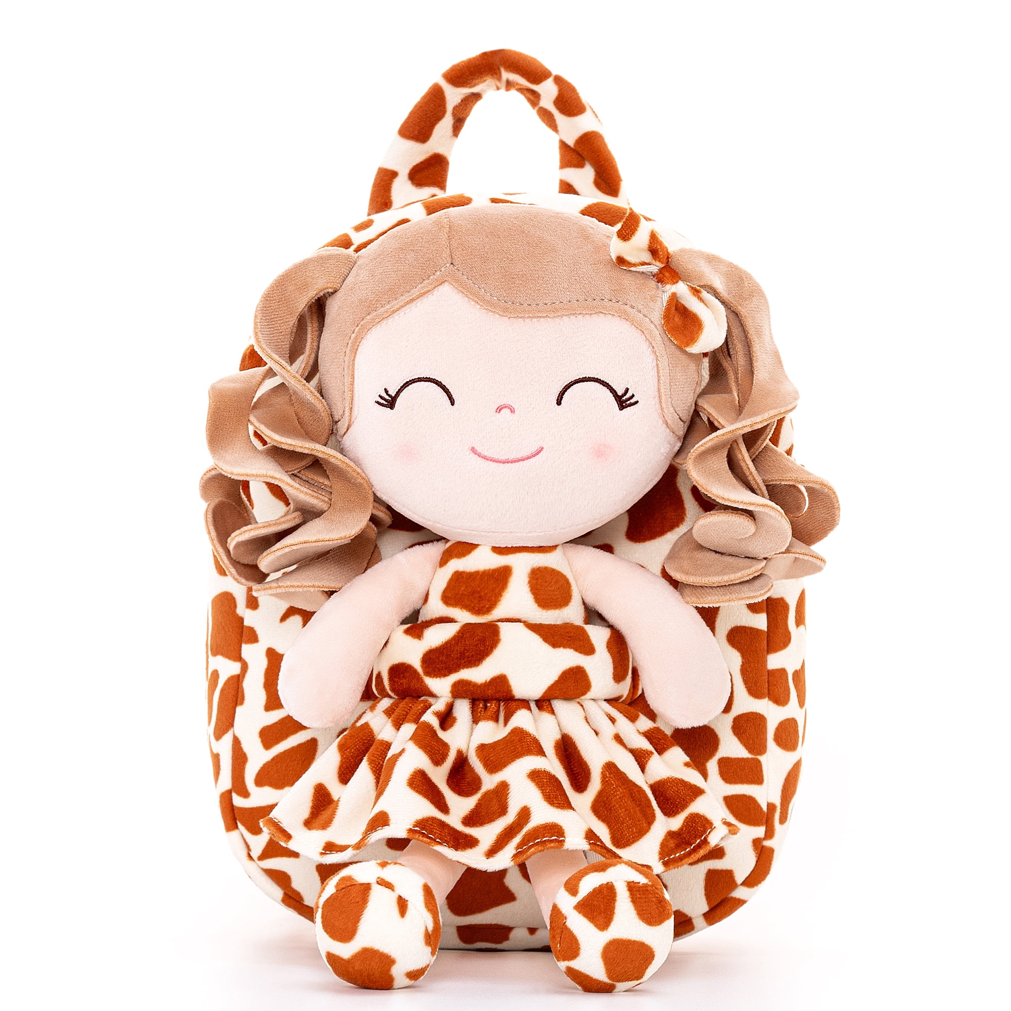 Gloveleya Toddler Kids Doll for Girls Soft Curly Hair Dolls Pocket Wild Animal Series Giraffe Dress 9"