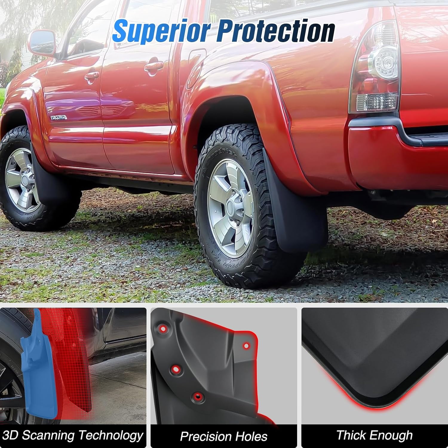 Nilight Mud Flaps for Toyota Tacoma 2016-2023, No Drilling Precision Fit Exterior Accessories Heavy-Duty Splash Guards Protection, Front & Rear Set