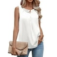 thumbnail image 3 of Uvplove Women's Summer Sleeveless Chiffon Tank Tops Blouses Work Casual V Neck Button Blouses Shirts Tops,US Size Large In White, 3 of 13