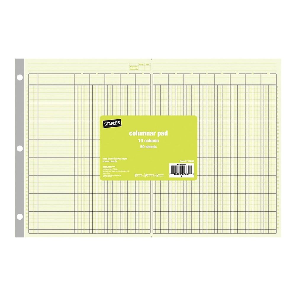 Staples Columnar Pads 13 Columns 11" x 16 5/16" Each 217893 Walmart