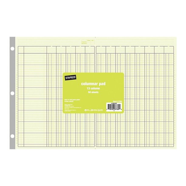 Staples Columnar Pads 13 Columns 11" x 16 5/16" Each 217893 Walmart