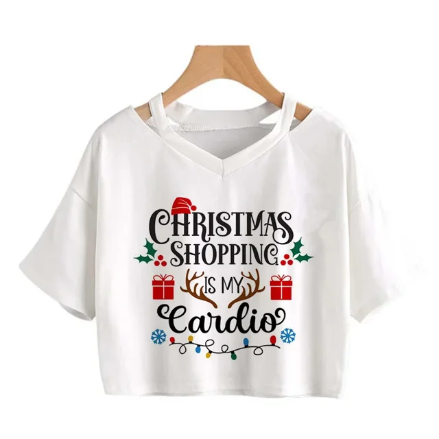 Camiseta de árbol de leopardo de Reno para mujer, ropa de Navidad, Tops cortos de Feliz Navidad, camiseta gótica Harajuku, camiseta de Mange de Año Nuevo