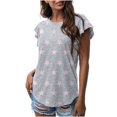 thumbnail image 1 of Camiseta divertida de manga corta con cuello redondo para mujer, camiseta estampada de manga corta con volantes OAVQHLG3B Store lin121212, 1 of 5