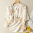 thumbnail image 3 of Lovskoo Cotton Linen Shirts for Women Button Down 3/4 Sleeve V Neck Loose Shirt Slimming Summer Tops Beige, 3 of 7