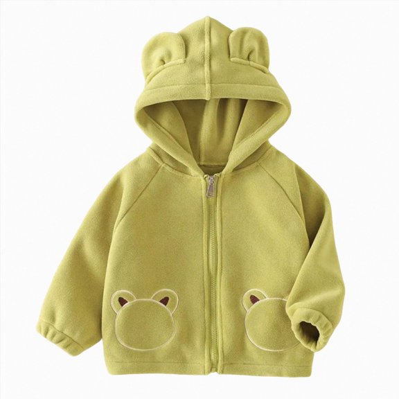 JUMEYU Fall Jacket Toddler Girl Baby Toddler Girls Zip-Up Fleece Hoodie with Bear Ear Winter Coat 3T 4T (Light Green,3-4 Years)
