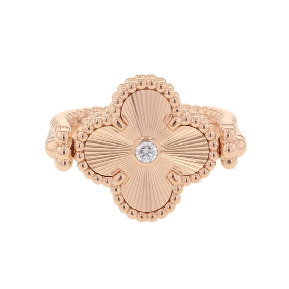 Pre-Owned Van Cleef & Arpels Alhambra Reversible Ring, Gray Mother-of-Pearl, 1P Diamond...