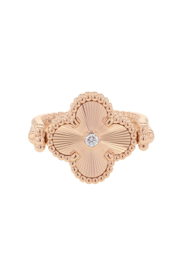 Pre-Owned Van Cleef & Arpels Alhambra Reversible Ring, Gray Mother-of-Pearl, 1P Diamond...