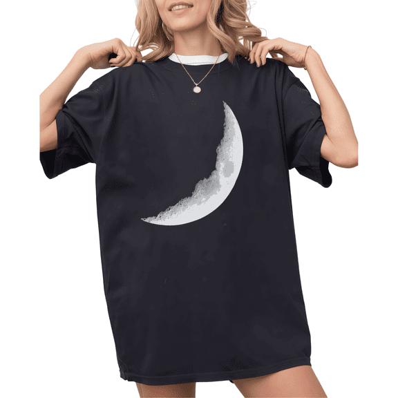 UNISHE Women's Watercolor Crescent Moon Graphic Black Short Sleeve T-Shirt S-5XL Simple Crewneck Top