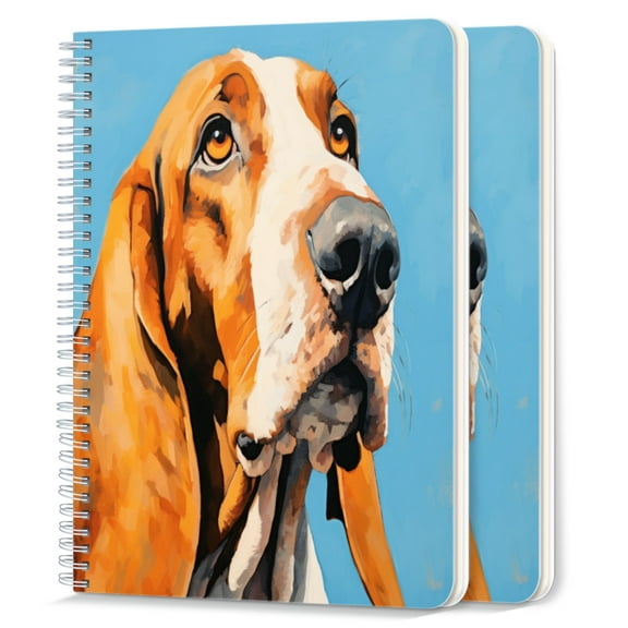 Spiral Notebook,College Ruled Journal,8.26" x 5.71" 50 Sheets/100 Pages,2 Pack - Orange And White Basset Hound