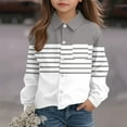 thumbnail image 5 of JTSRKL Cute Boys Girls Leisure T-Shirts Kids Rolled up Long Sleeve Button Down Striped Color Block Graphic Tees Shirt Tops with Pockets Gray 5-6 Years, 5 of 7