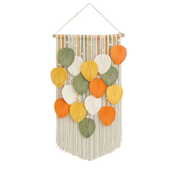 Macrame Tapestry Wall Hanging - Hand Woven Boho Tapestry Fall Leaves Wall Decor, for Bedroom Living Room Dorm